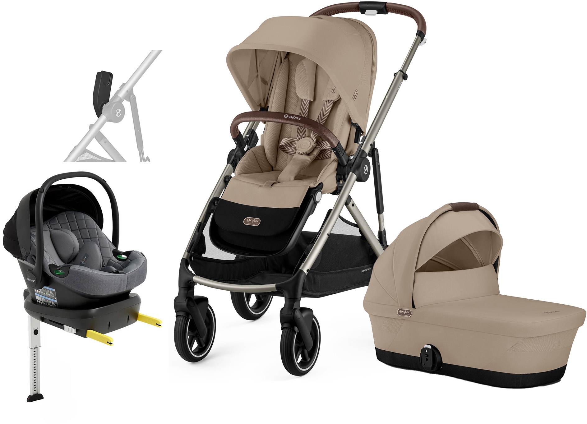 Cybex GAZELLE S Duovagn inkl. Beemoo Route Babyskydd &  Bas, Almond Beige/Mineral Grey