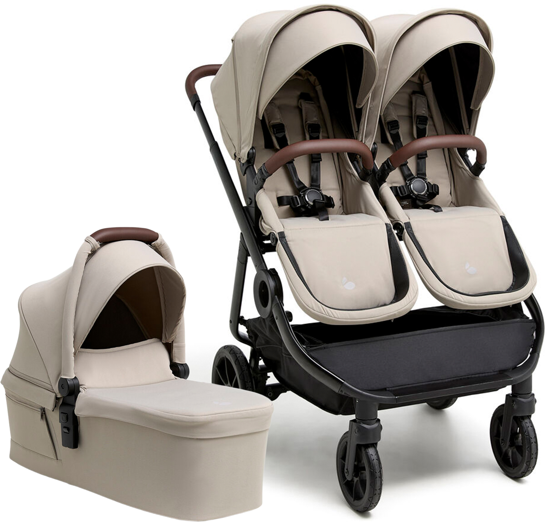 Beemoo Pro Twin 2 Syskonvagn – aluminiumchassi med liggdel från nyfödd