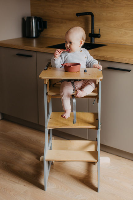 Duck Woodworks 3-i-1 Fällbar Hjälpa Till Pall med Matstol, Grå