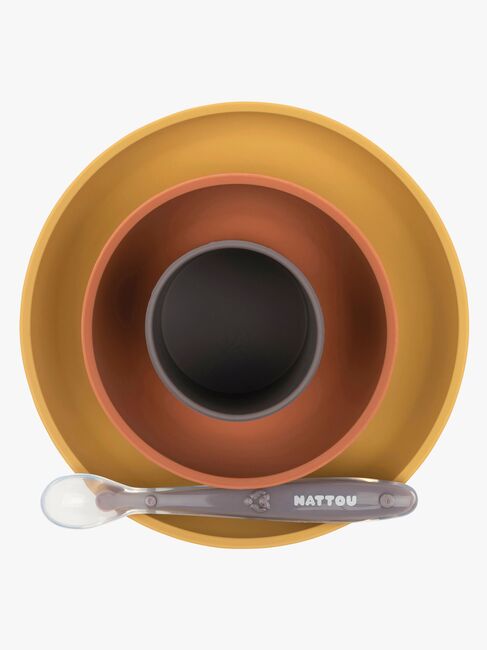 Nattou Soft Silicone Matset 4 delar, Senap/Terracotta