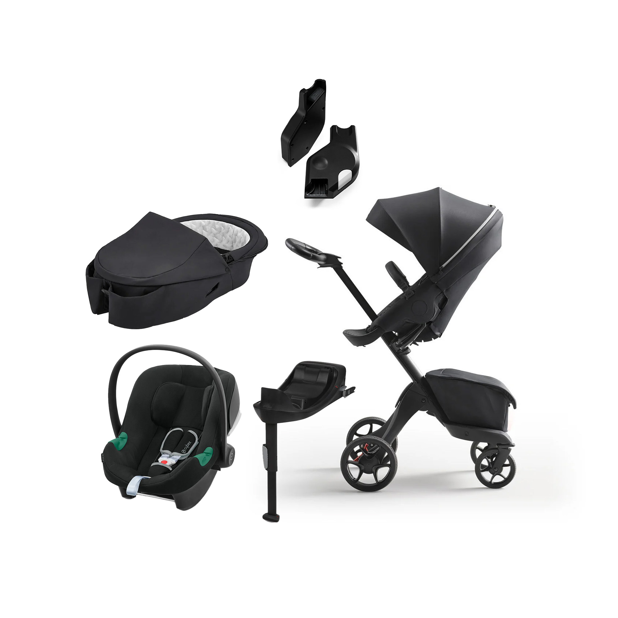 Stokke Xplory X Duovagn inkl. Cybex Aton B2 &  Bas Rich Black