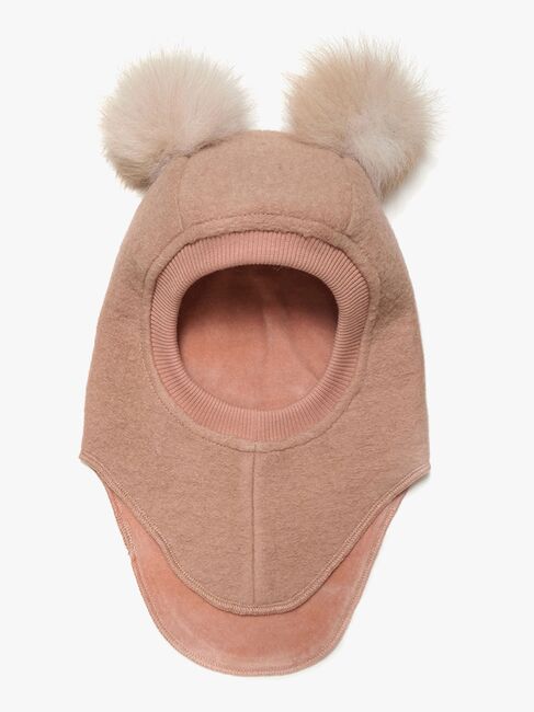 Huttelihut Balaklava Merinoull med Pompoms, Rose Melange