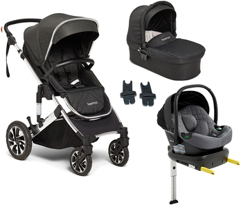 Beemoo Maxi 4 Duovagn Inkl. Beemoo Route Babyskydd & Bas, Black Silver/Mineral Gray