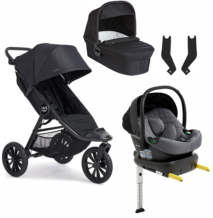 Baby Jogger City Elite 2 Duovagn inkl. Beemoo Route Babyskydd &  Bas Opulent Black/Mineral Grey