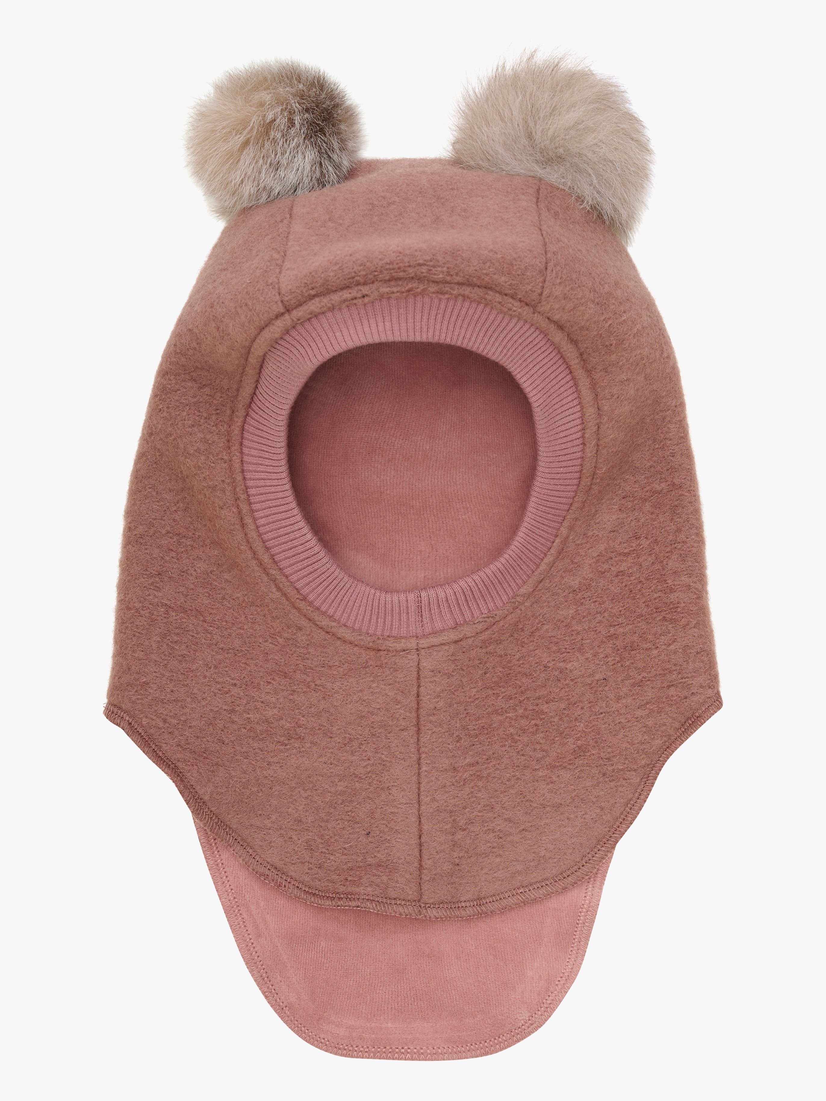 Huttelihut Balaklava Merinoull med Pompoms, Burlwood, 48