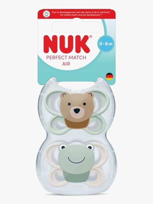 NUK Perfect Match Air Napp 2-Pack Stl 1, Bear/Frog