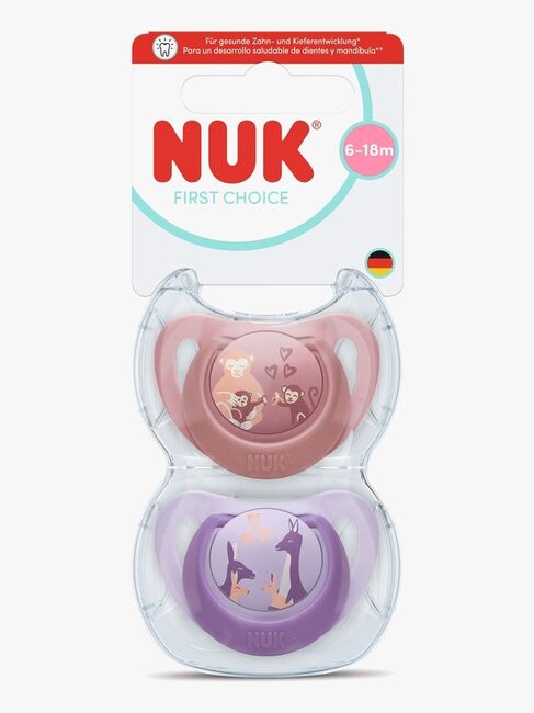 NUK First Choice Classic Napp 2-Pack Stl 2, Monkey/Kangaroo