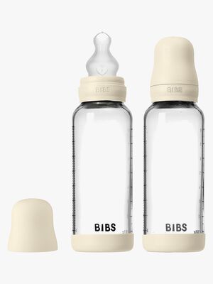 BIBS Medium Flow Glas Nappflaska Silikon 2-Pack 240 ml, Ivory