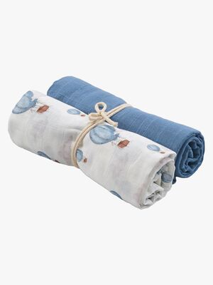 Borganäs Muslinfiltar Ballong 70x70 2-Pack, Blå