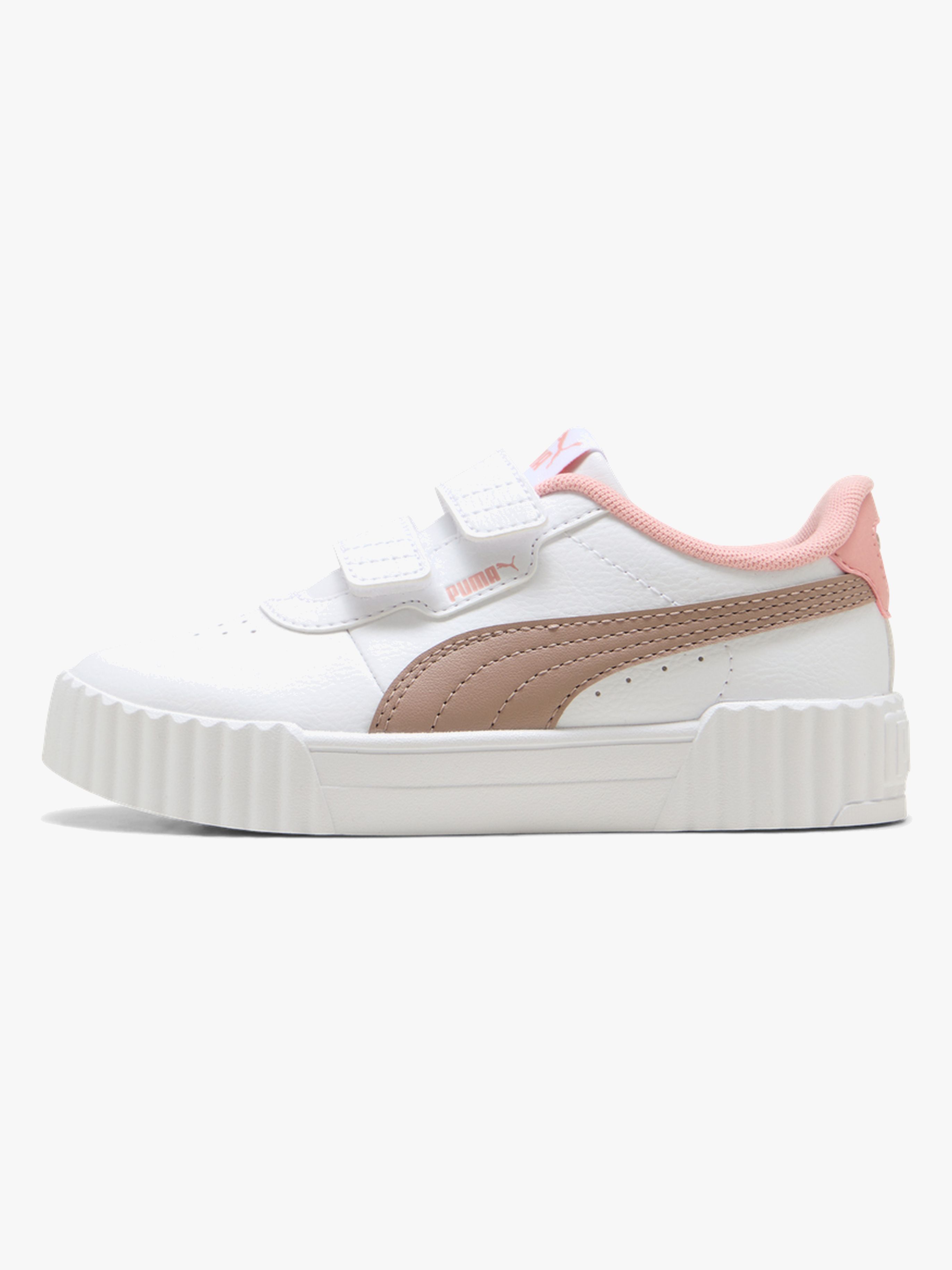 Puma Carina 3.0 V PS Sneakers, White/Sandstone, 32