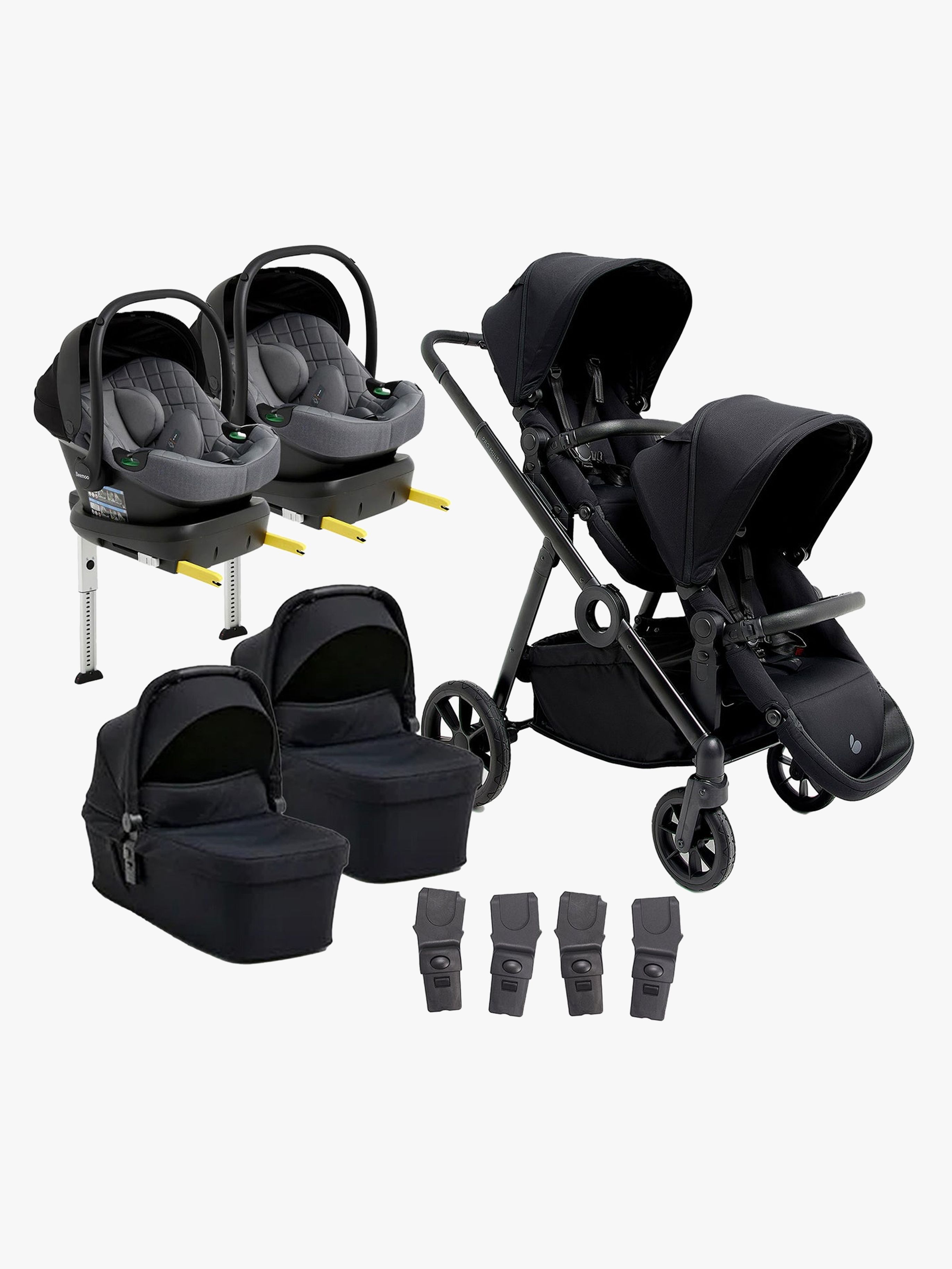 Beemoo Pro Multi 2 Tvillingvagn Inkl. Route i-Size Babyskydd &  Bas, Coffee Black/Mineral Grey