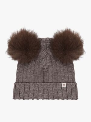 Huttelihut Mössa Merinoull med Pompoms Alpacka, Brown Melange