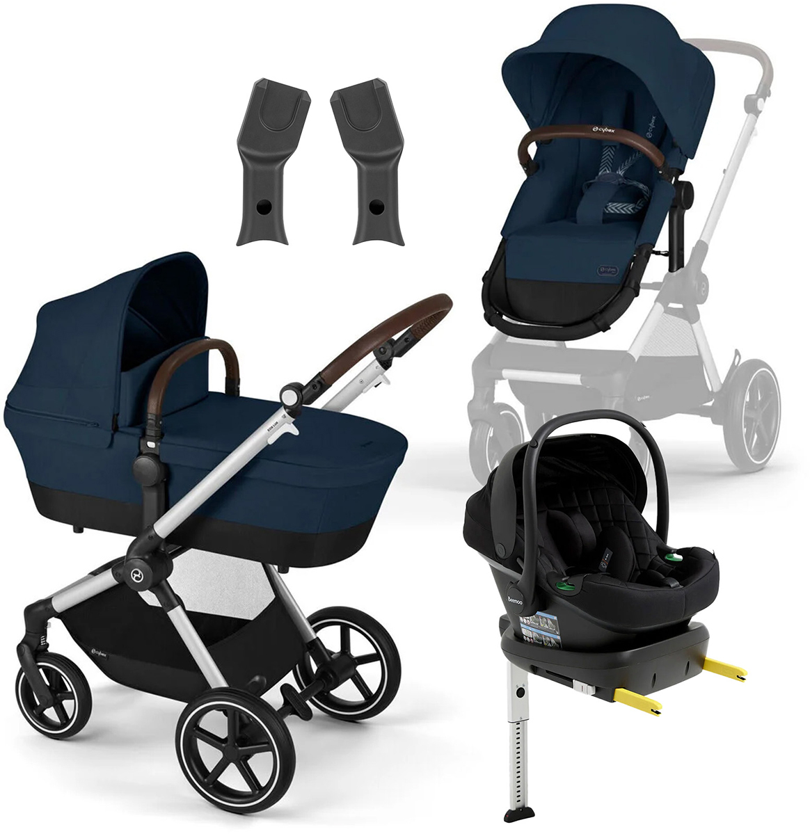 Cybex EOS Lux Duovagn inkl. Beemoo Route Babyskydd &  Bas Ocean Blue/Black Stone