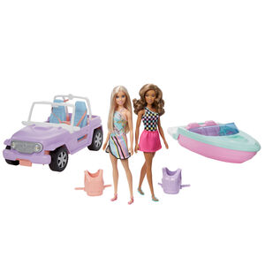 Barbie Dockset Bil Och Båt Med 2 Dockor