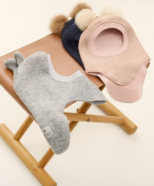 Huttelihut Balaklava Merinoull med Öron, Rose Melange