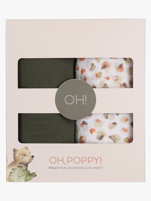 Oh, Poppy! Holly Muslin Filt 2-Pack, Fresh Vanilla/ Forest Green