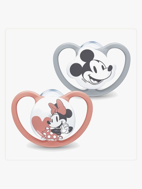 NUK Space Musse Pigg Napp 2-Pack Silikon Stl 2, Red/Grey