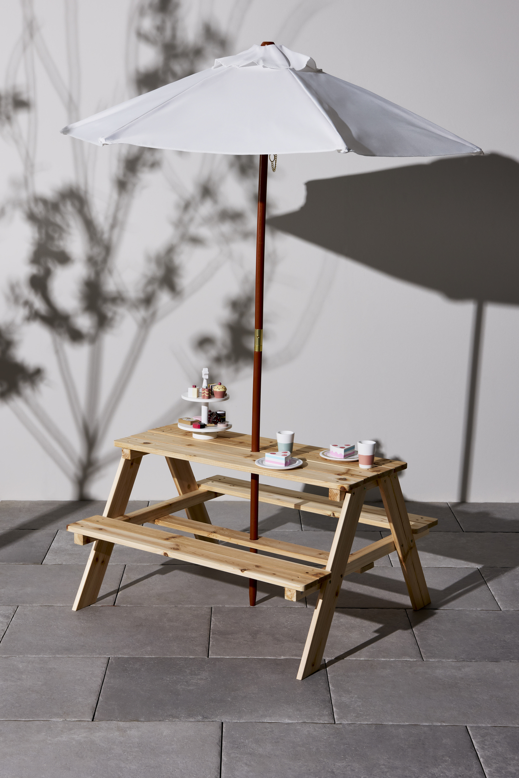 Woodlii Picknickbord med Parasoll, Trä