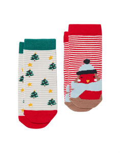 Tom Joules Christmas Unisex Neat Feet Strumpa 2-pack, Red