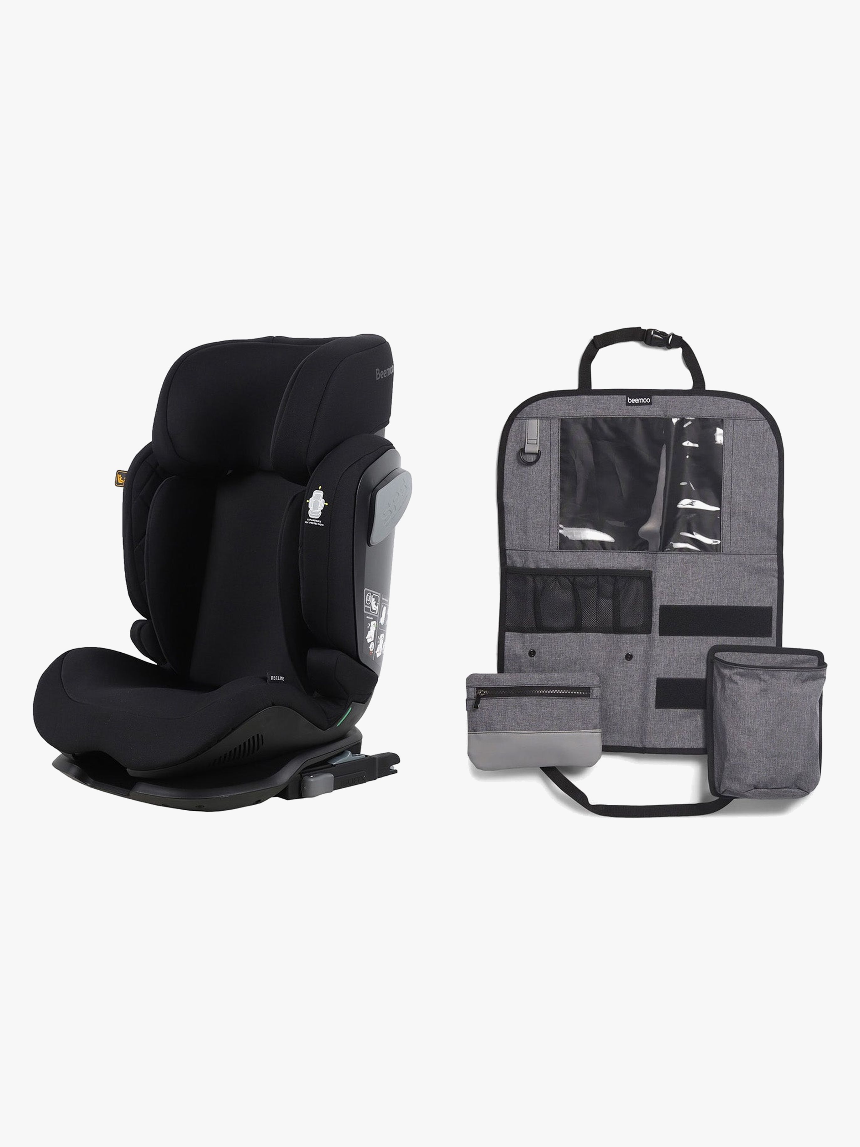 Beemoo Recline i-Size Bältesstol inkl. Deluxe Sparkskydd, Black Stone