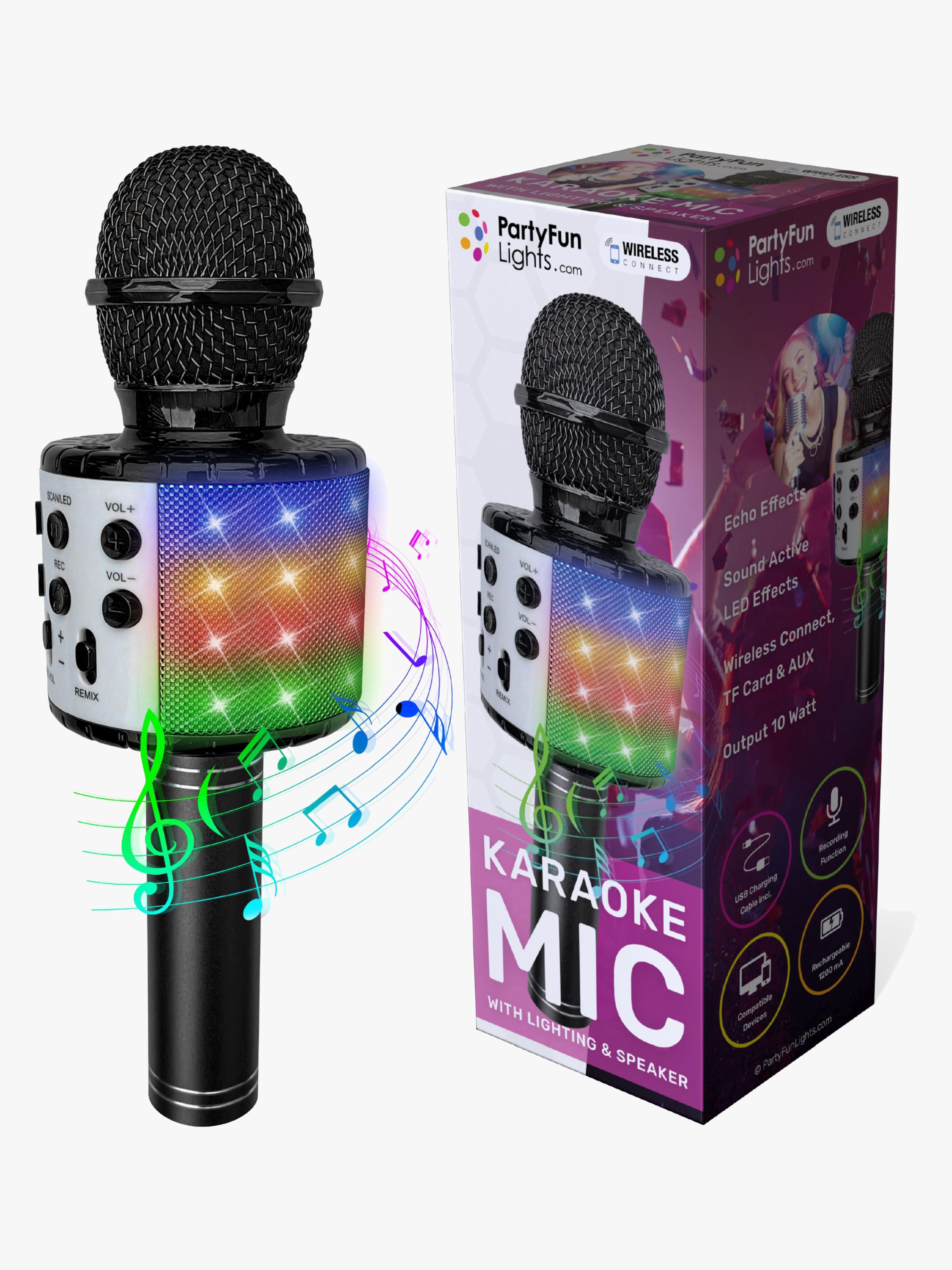 PartyFunLights Karaoke-mikrofon Bluetooth, Svart