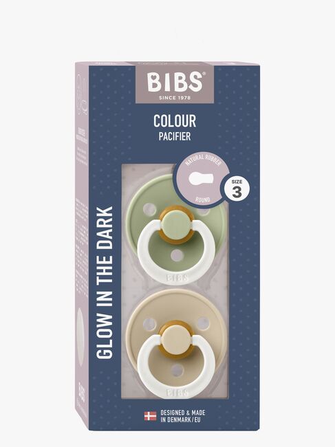 BIBS Colour Napp 2-Pack Latex Stl 3 Rund, Sage GLOW/Vanilla GLOW