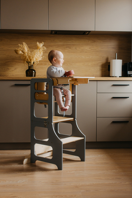 Duck Woodworks 3-i-1 Fällbar Hjälpa Till Pall med Matstol, Grå