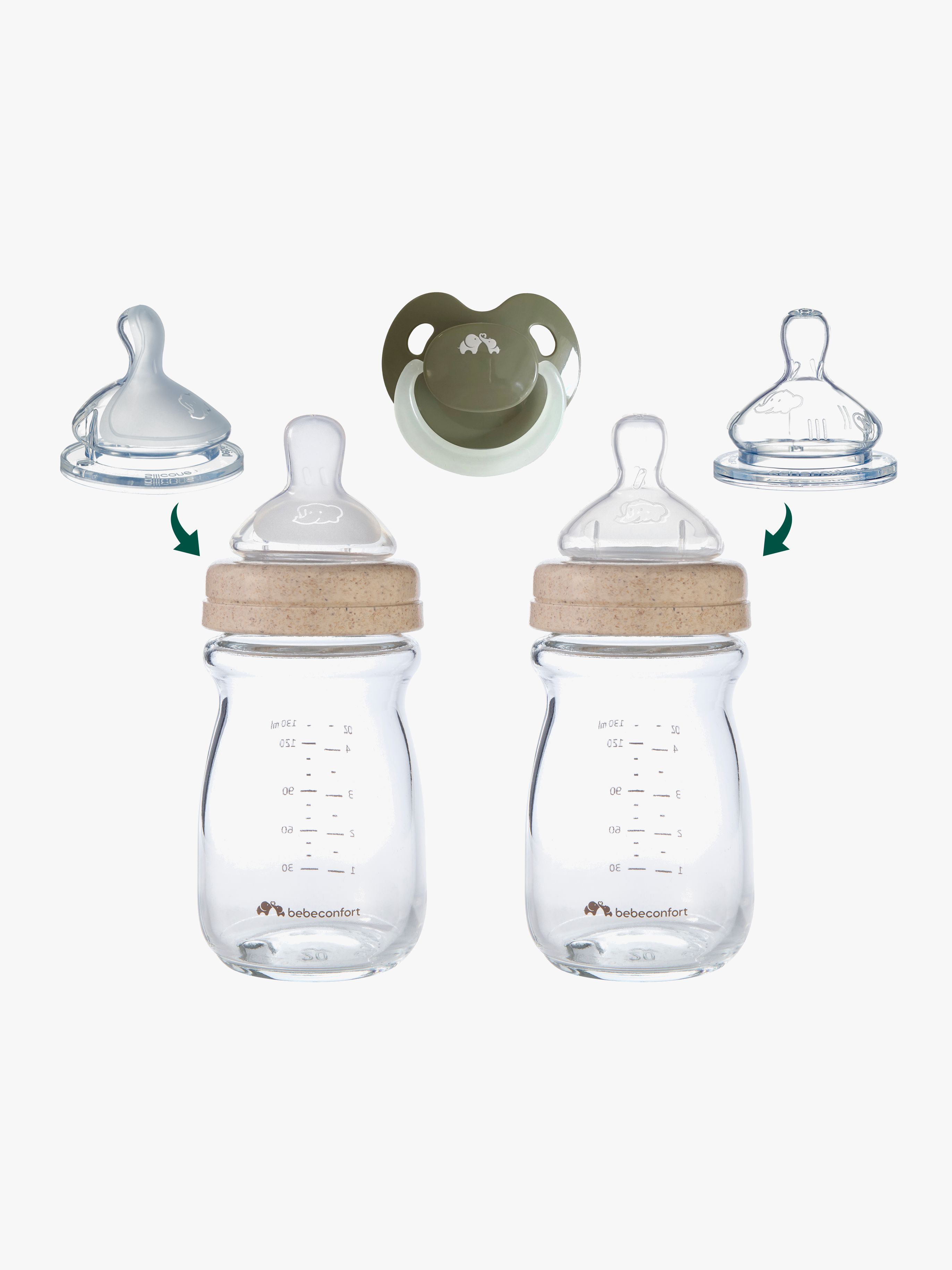 Bebeconfort Physio Air Nappflaskor Glas Set, Sand