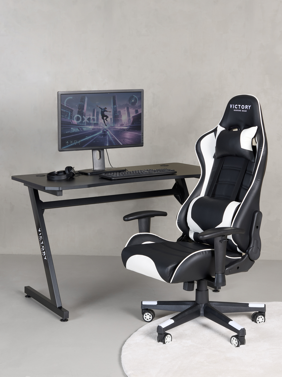 Victory Future Gamingstol inkl. Bord, Svart/Vit