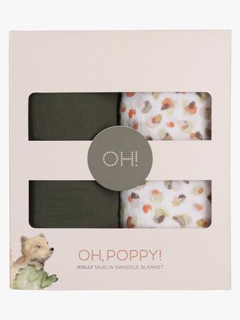 Oh, Poppy! Holly Muslin Filt 2-Pack, Fresh Vanilla/ Forest Green