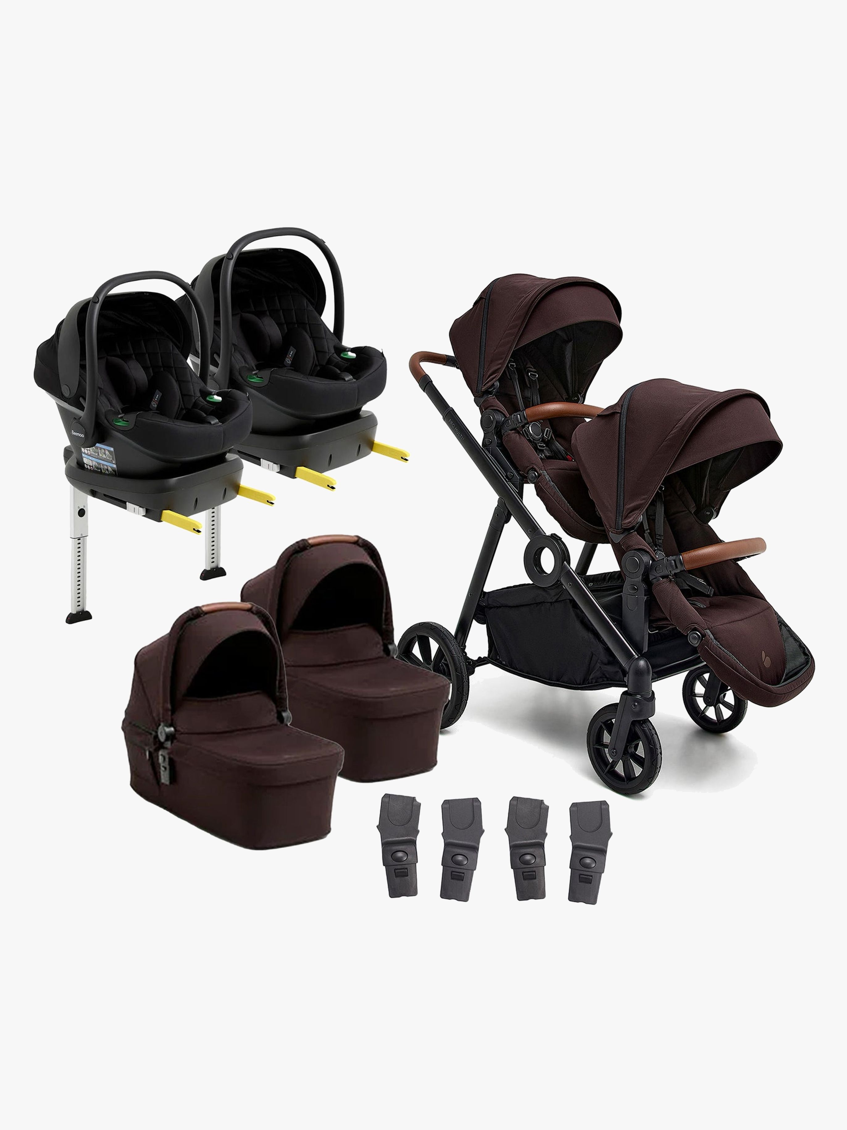 Beemoo Pro Multi 2 Tvillingvagn Inkl. Route i-Size Babyskydd &  Bas Espresso Brown/Black Stone