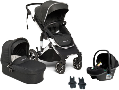 Beemoo Maxi 4 Duovagn Inkl. Beemoo Route i-Size Babyskydd, Black Silver/Black Stone