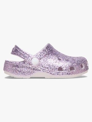 Crocs Kids Classic Chunky  Glitter Tøfler, Grape Ice