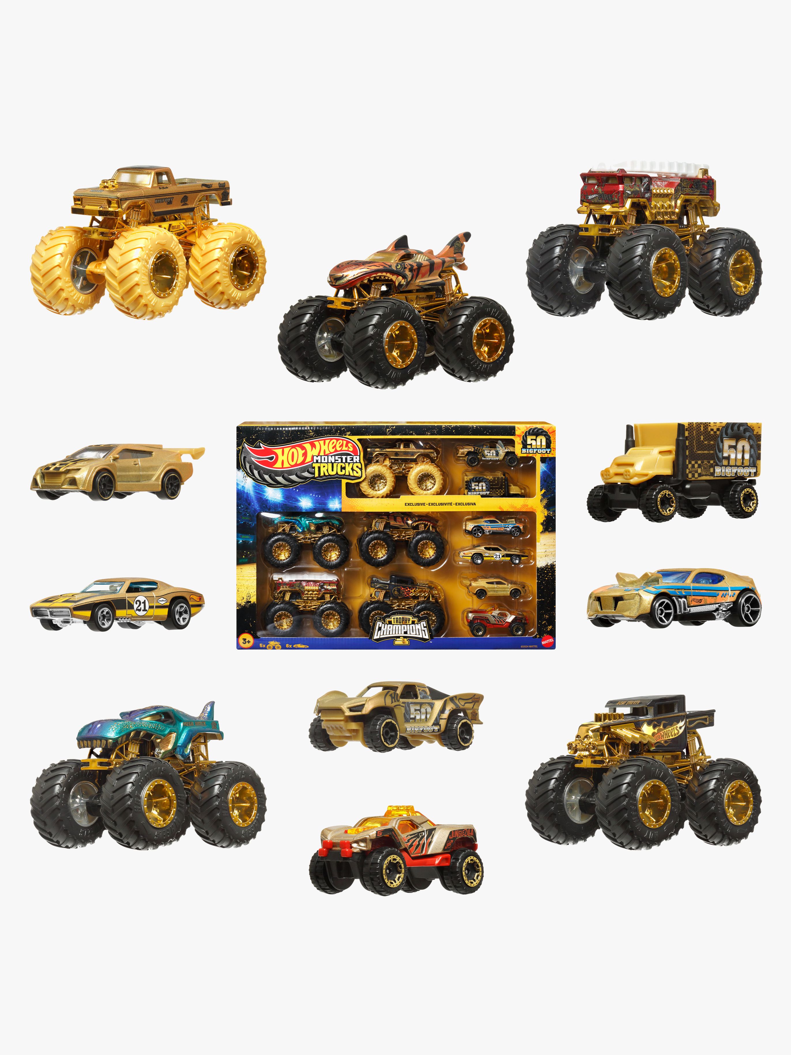 Hot Wheels Monster Trucks Bigfoot Trophy Champions Flerpack