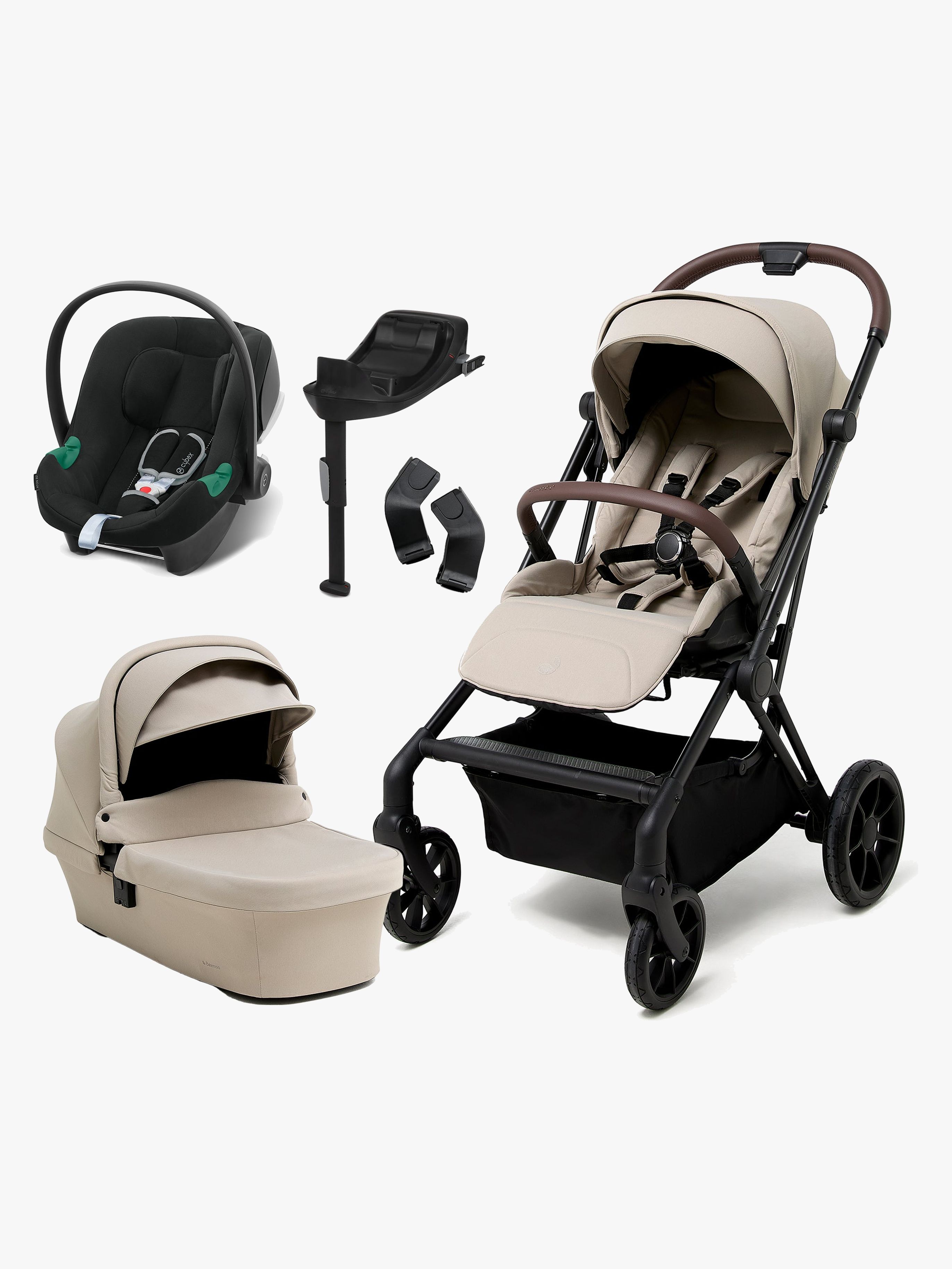 Beemoo Pro Twist Duovagn Inkl. Cybex Aton B2 Babyskydd &  Bas, Latte Beige/Volcano Black
