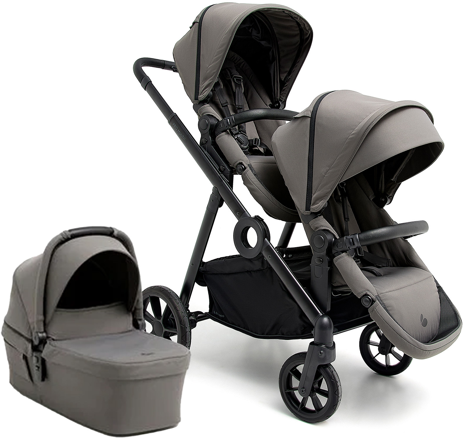 Beemoo Pro Multi 2 Syskonvagn Inkl. Liggdel Mocha Grey