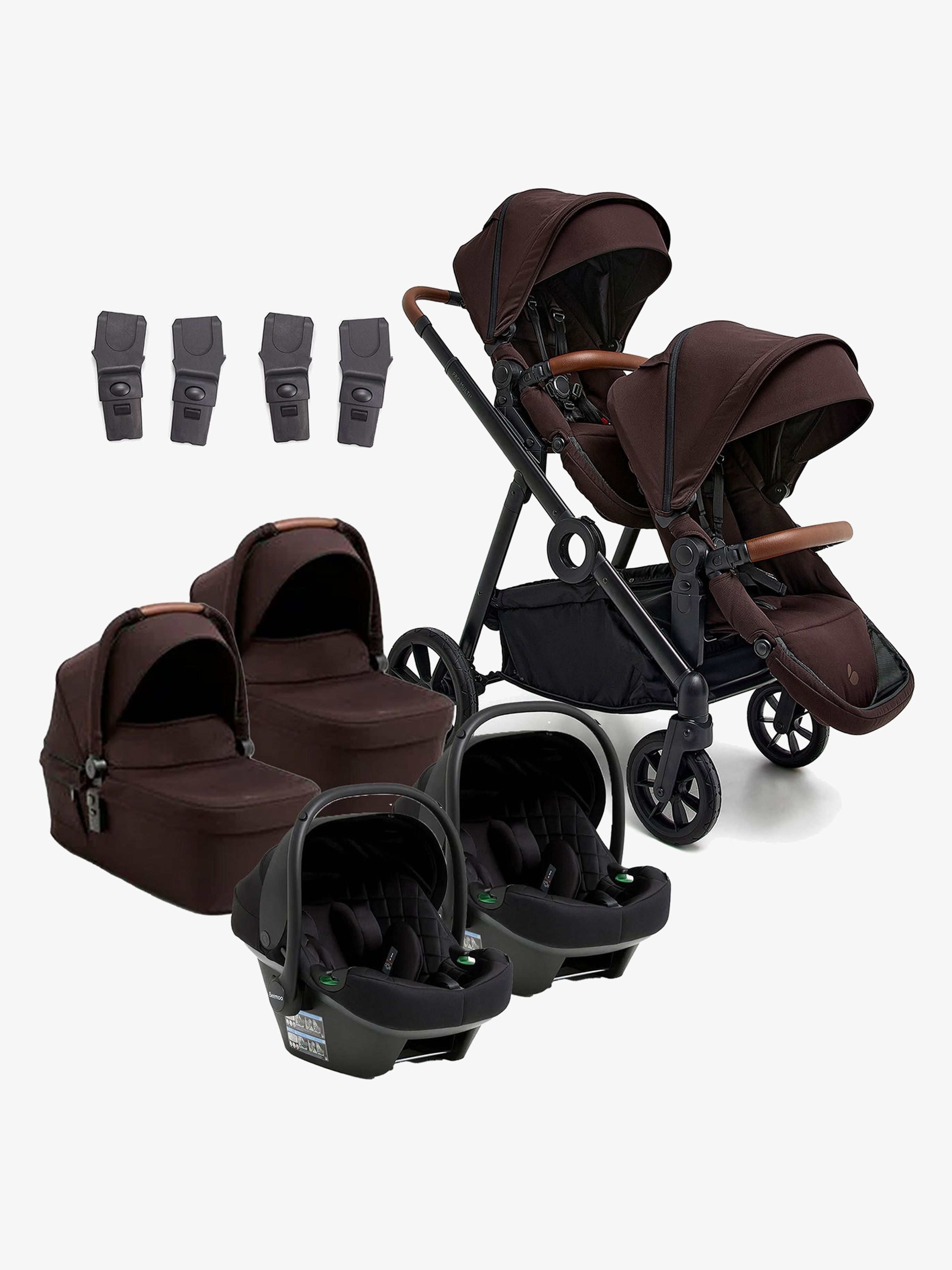 Beemoo Pro Multi 2 Tvillingvagn Inkl. Route i-Size Babyskydd, Espresso Brown/Black Stone