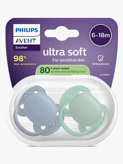 Philips Avent Ultra Soft Napp 6–18m 2-Pack, Grå/Grön