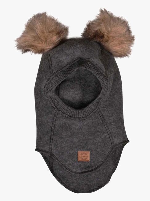 Mikk-Line Balaklava Merinoull med Pompoms, Anthracite Melange
