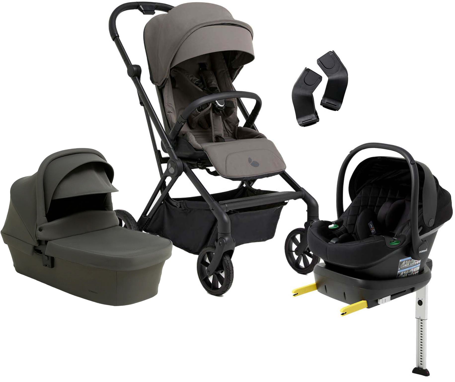 Beemoo Pro Twist Duovagn Inkl. Beemoo Route Babyskydd &  Bas, Mocha Grey/Black Stone