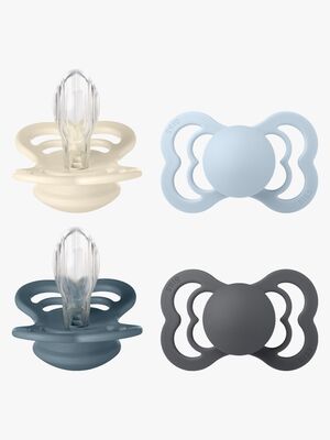 BIBS Supreme Napp 4-Pack Silikon Stl 2, Ivory/Baby Blue/Petrol/Iron