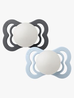 BIBS Supreme Napp 2-Pack Silikon Stl 1 Symmetrisk, Iron Glow/Baby Blue Glow