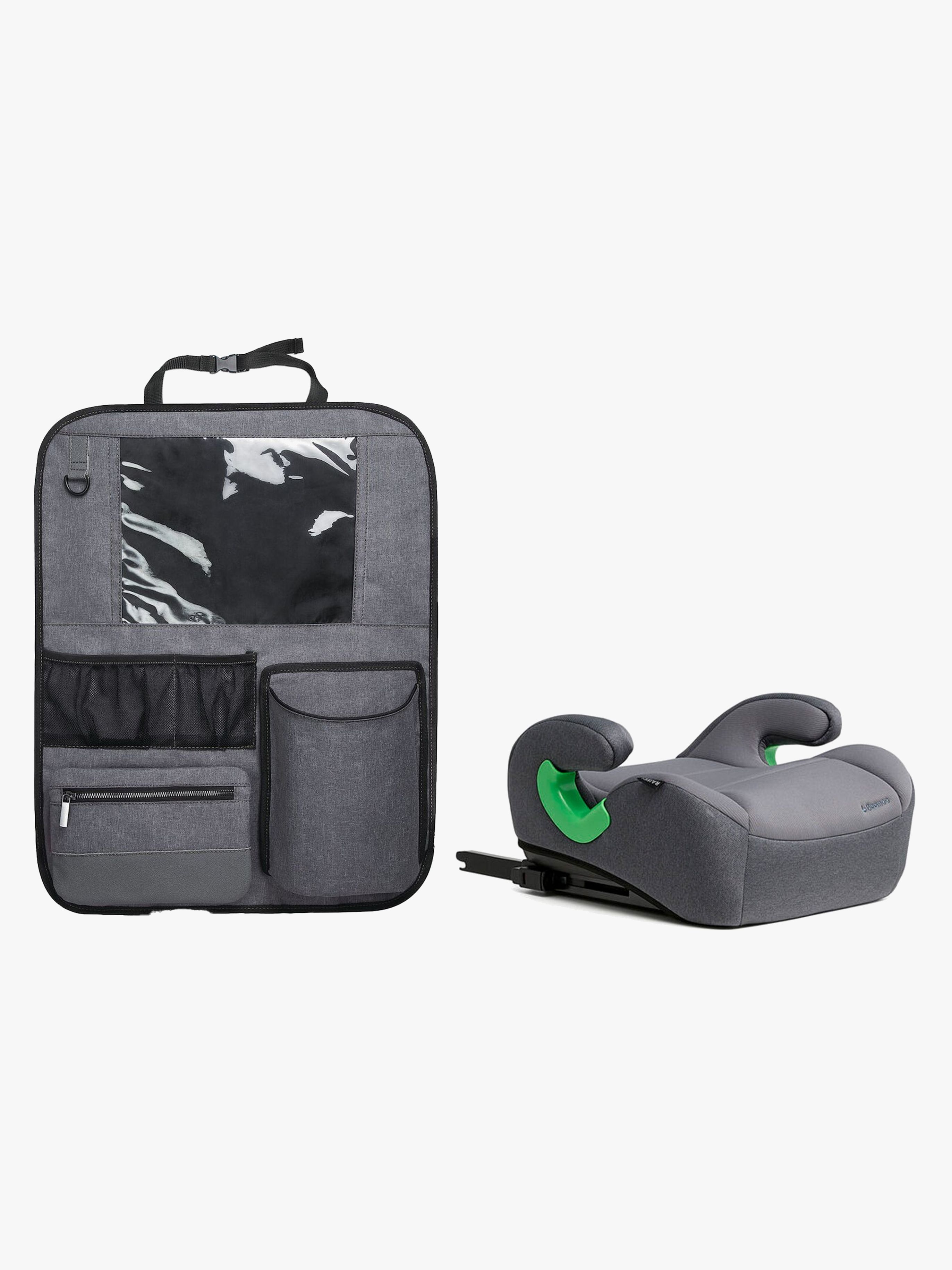 Beemoo Raise 2 i-Size Bälteskudde ISOFIX inkl. Beemoo Deluxe Sparkskydd med Förvaring, Mineral Grey