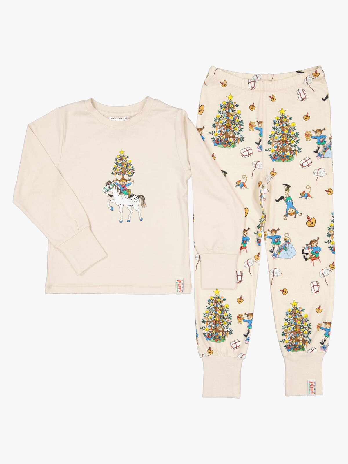 Geggamoja  Tvådelad Julpyjamas Pippi Långstrump, Beige