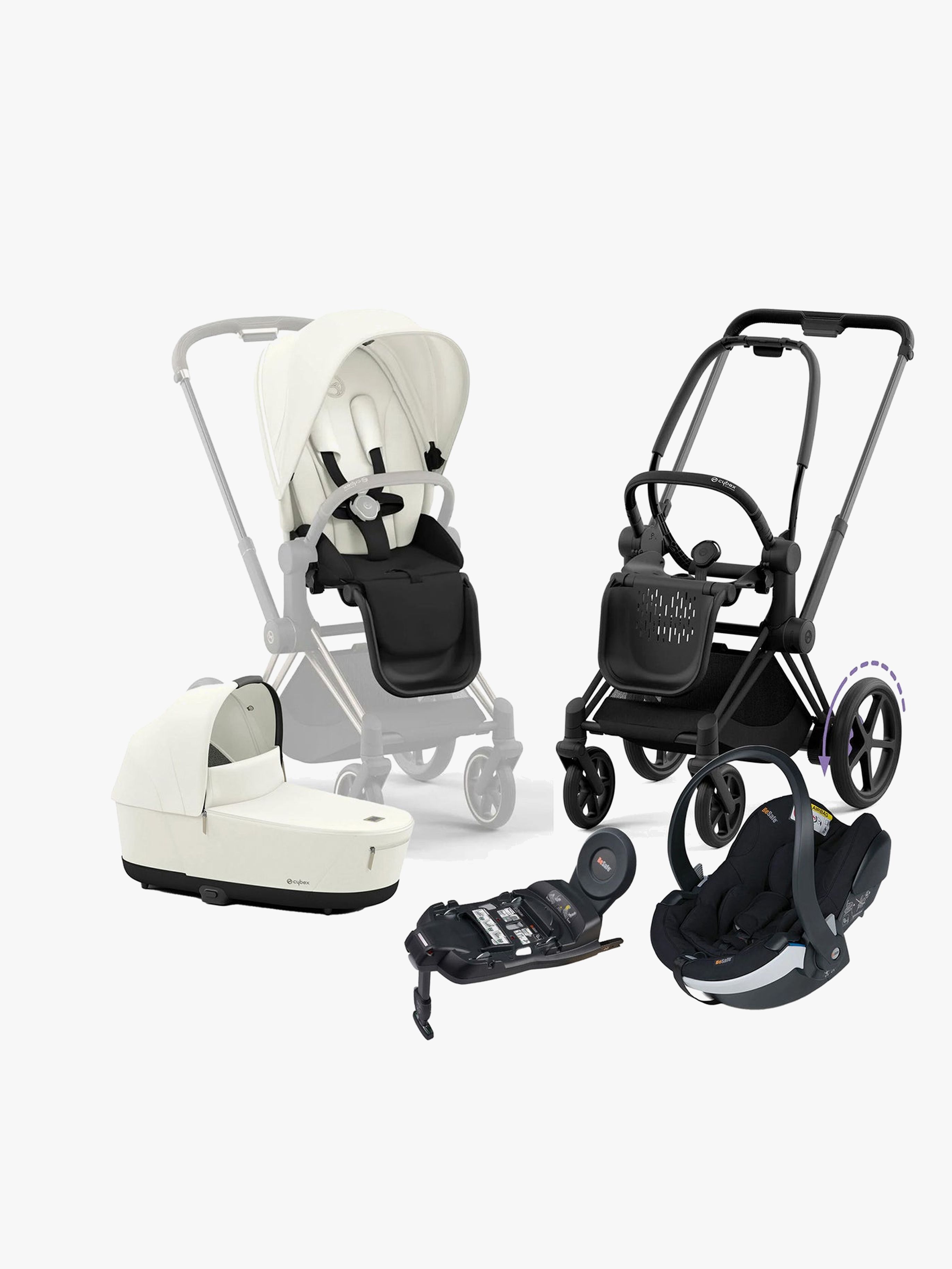 Cybex e-Priam Duovagn inkl. BeSafe iZi Go Modular X2 &  Bas Off White/Matt Black