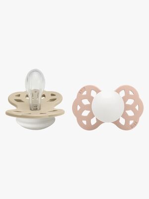 BIBS Infinity Nappar 2-Pack Silikon Stl 1 Symmetrisk, Vanilla GLOW/Blush GLOW