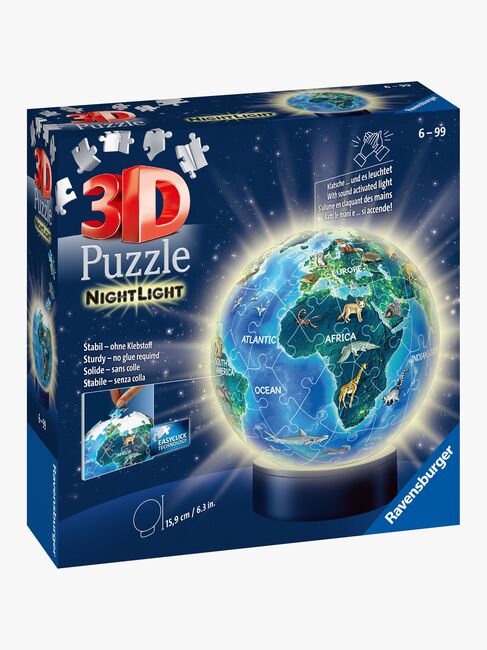 Ravensburger 3D Pussel Jordglob Djur, Nattlampa 72 Bitar