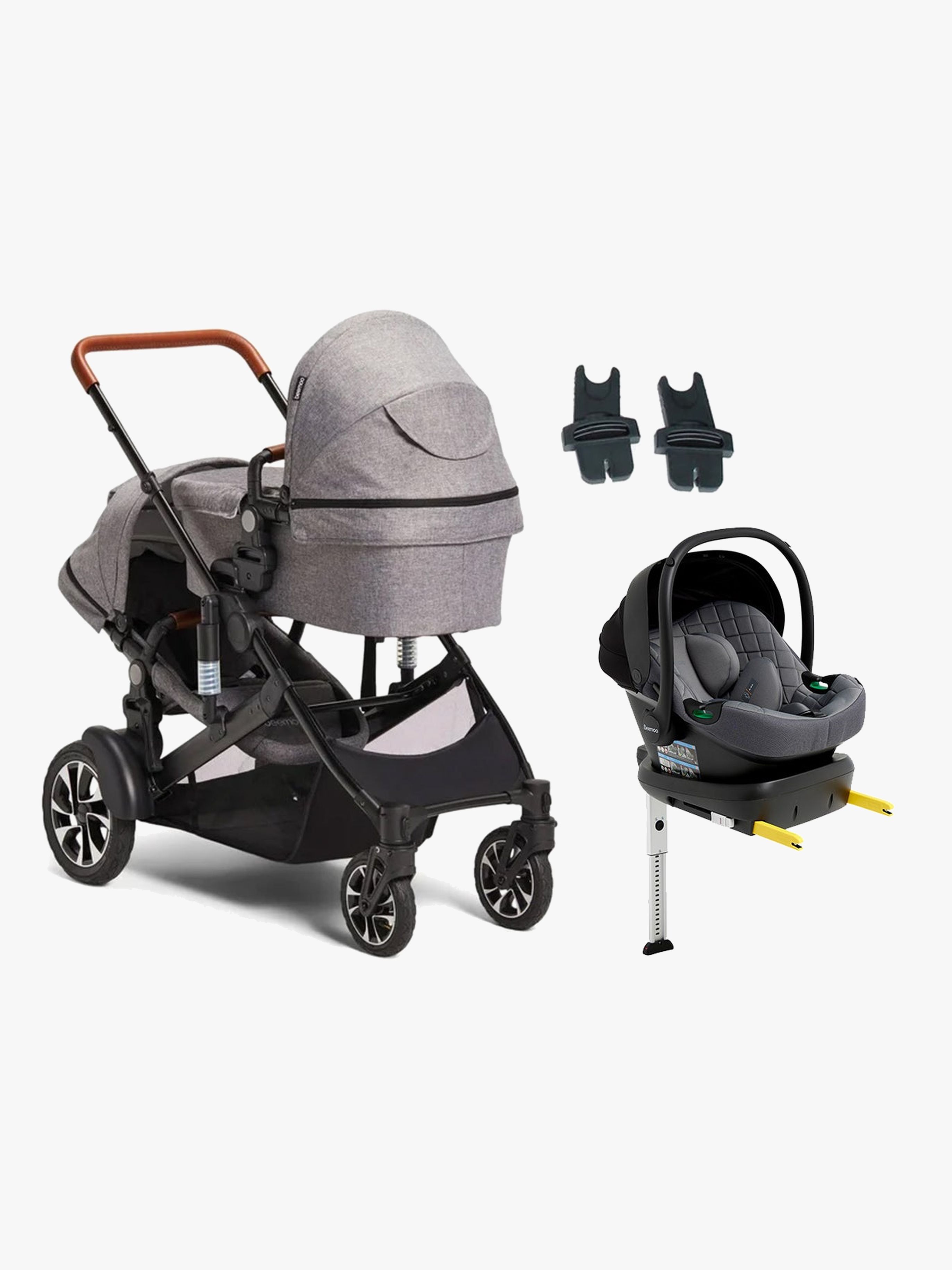 Beemoo Maxi 4 Twin med Route i-Size Babyskydd – syskonvagn från nyfödd
