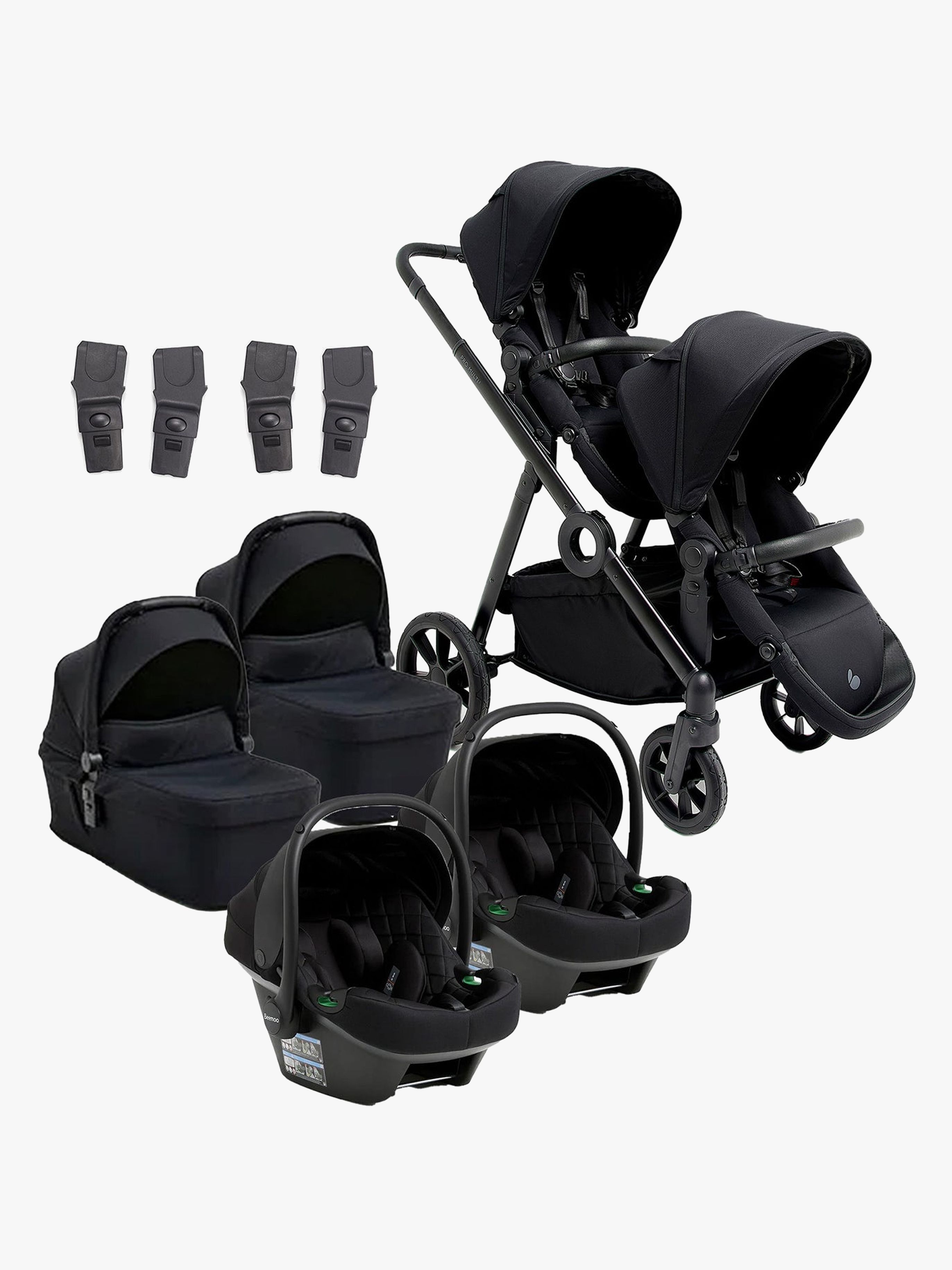 Beemoo Pro Multi 2 Tvillingvagn Inkl. Route i-Size Babyskydd, Coffee Black/Black Stone
