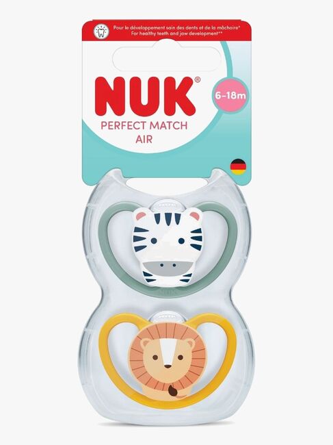 NUK Perfect Match Air Napp 2-Pack Stl 2, Zebra/Lion